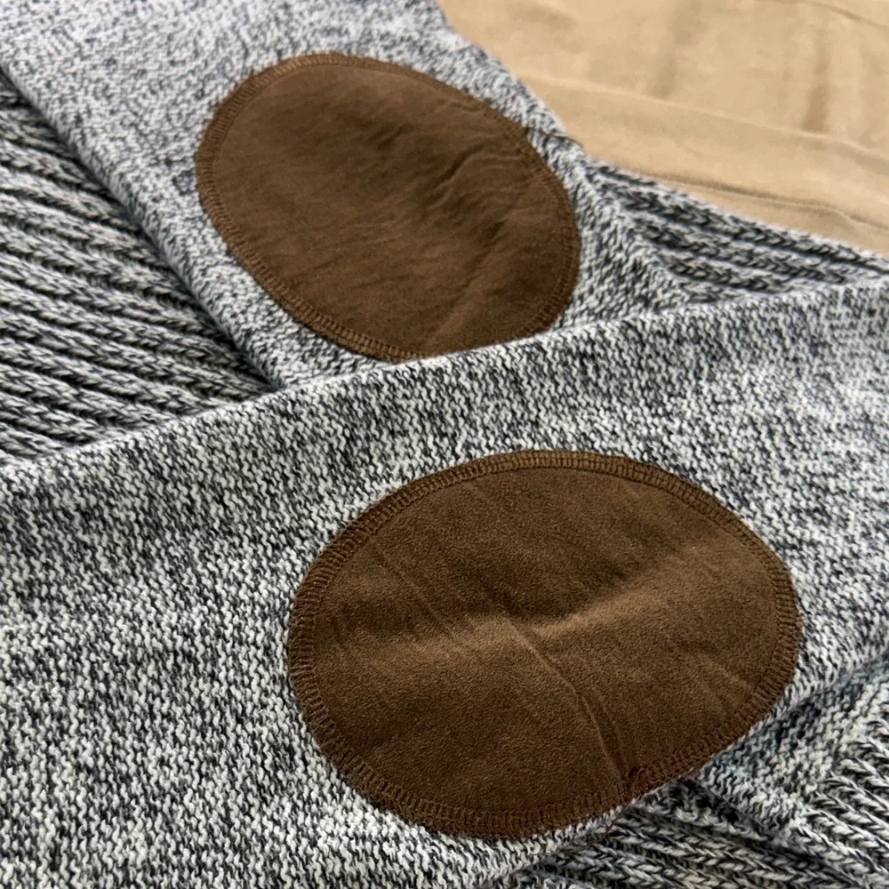 Harper Gray Hooded Cardigan with Brown Elbow Patches - Picture 6 of 10